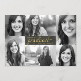 Gold Modern 6 Photo Script-Afstuderen Uitnodigen Kaart