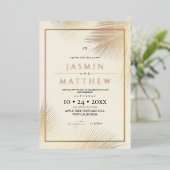 Gold Modern Beach Coastal Palm Wedding  Folie Uitnodiging (Staand Voorkant)
