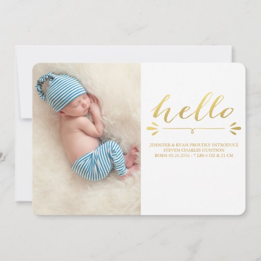 GOLD MODERN BIRTH ANNOUNCEMENT FOTOCARD AANKONDIGING (Voorkant)