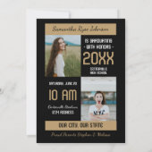 Gold Modern Block 3-Photo Afstuderen Kaart (Achterkant)