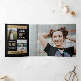 Gold Modern Block 5-Photo Afstuderen Drieluik Uitnodiging