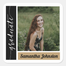 Gold Modern Block Photo Afstuderen Vierkante Sticker