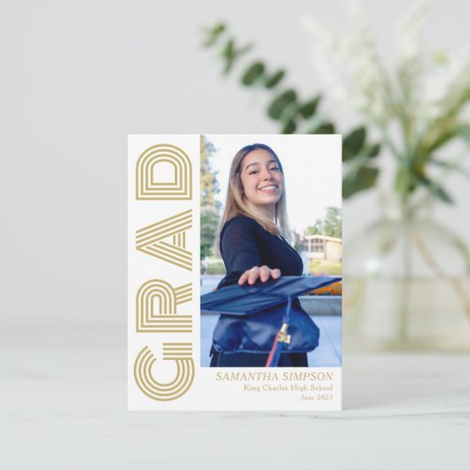 Gold Modern Blue Afstuderen Aankondiging Flat Kaar (Staand voorkant)