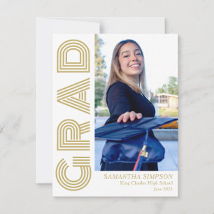 Gold Modern Blue Afstuderen Aankondiging Flat Kaar