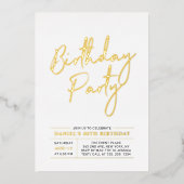 Gold Modern Brush Script Adult Birthday Party Folie Uitnodiging (Voorkant)
