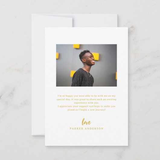 Gold Modern Brush Script Eenvoudig foto-Afstuderen Bedankkaart (Achterkant)