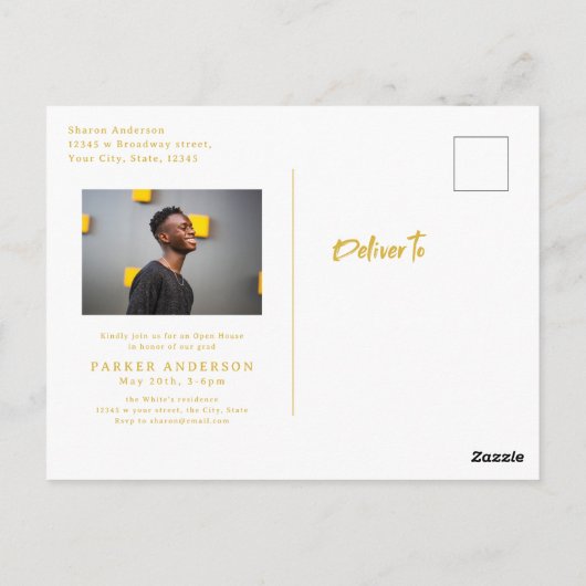 Gold Modern Brush Script Foto Afstuderen Briefkaart (Achterkant)