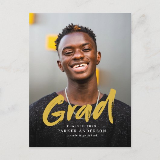 Gold Modern Brush Script Foto Afstuderen Briefkaart (Voorkant)