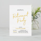 Gold Modern Brush Script Retirement Party Folie Uitnodiging (Staand Voorkant)