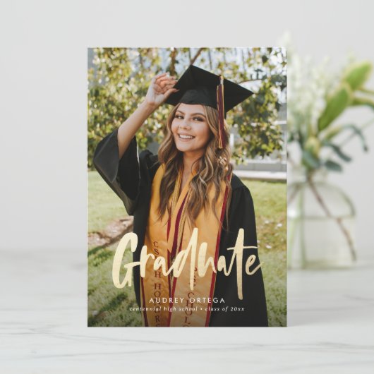 Gold Modern Calligraphy Photo Afstuderen Kaart (Staand voorkant)