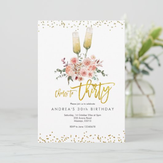 Gold Modern Cheers to Derty Invitation Kaart (Staand voorkant)