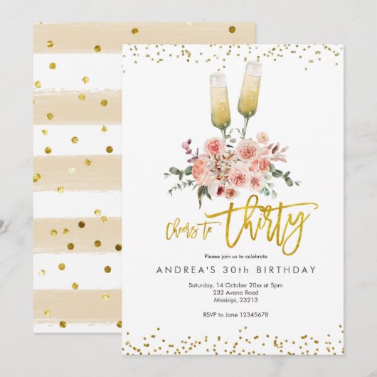 Gold Modern Cheers to Derty Invitation Kaart (Voorkant / Achterkant)