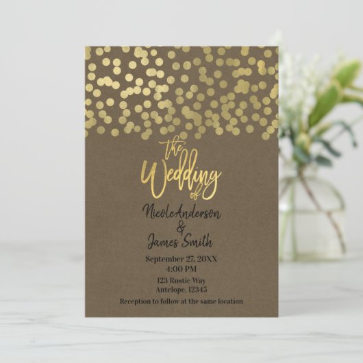 Gold Modern Chic Kraft Chic Wedding Kaart (Staand voorkant)