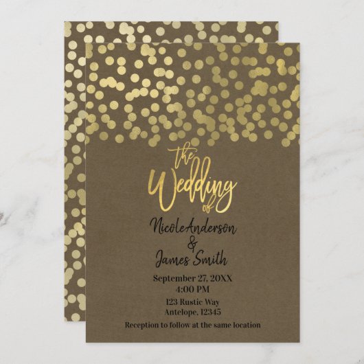 Gold Modern Chic Kraft Chic Wedding Kaart (Voorkant / Achterkant)