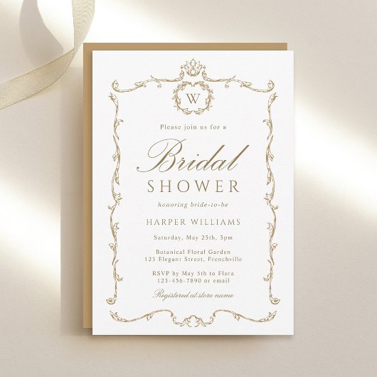 Gold Modern Classic Frame Bridal Shower  Kaart