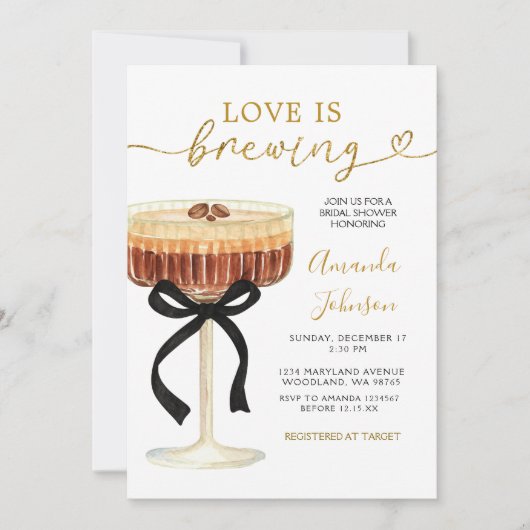 Gold Modern Coffee Martini Bridal Shower Kaart (Voorkant)