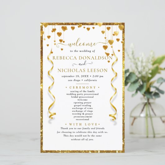 Gold Modern Elegant Calligraphy Wedding Program (Staand voorkant)