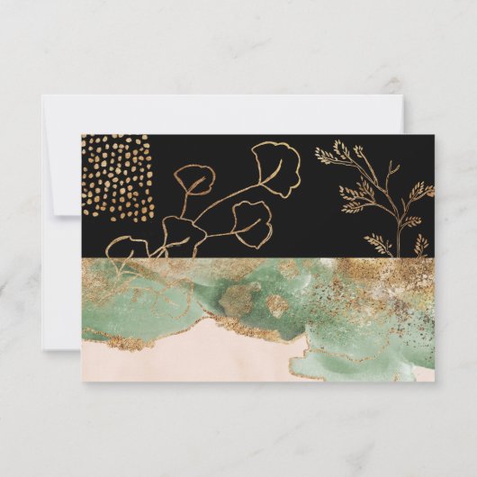 Gold Modern Eucalyptus Abstract Greenery Onyx RSVP Kaartje (Achterkant)