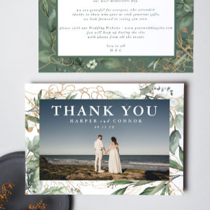 Gold Modern Eucalyptus Elegant Greenery Moss Foto Bedankkaart