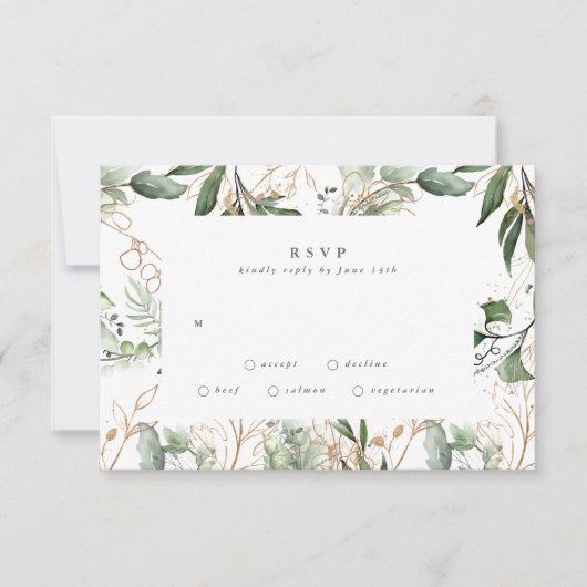 Gold Modern Eucalyptus Elegant Greenery Moss RSVP Kaartje (Voorkant)