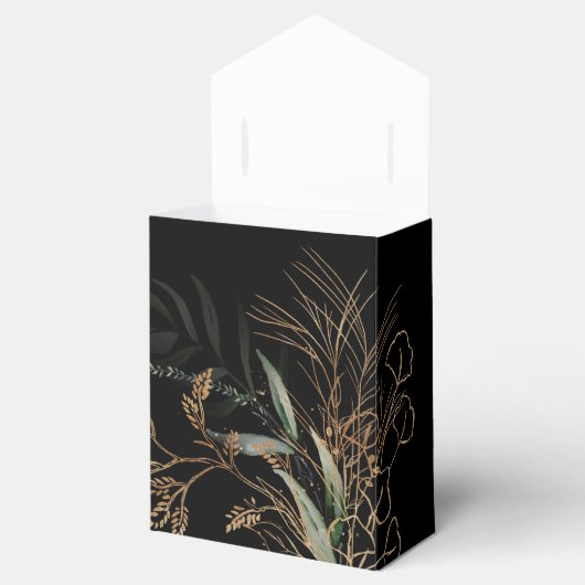 Gold Modern Eucalyptus Elegant Onyx Black Premium Bedankdoosjes (Geopend)