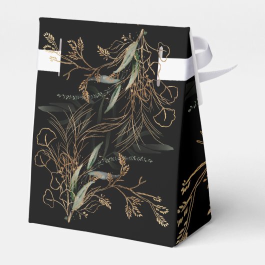 Gold Modern Eucalyptus Elegant Onyx Black Premium Bedankdoosjes (Achterkant)