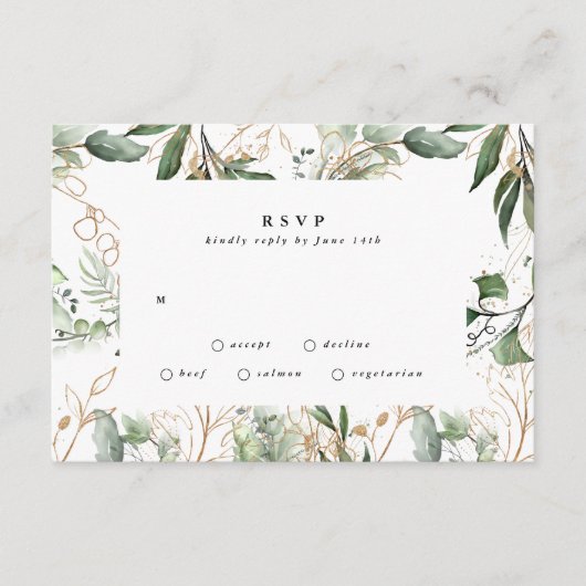 Gold Modern Eucalyptus Modern Greenery Moss RSVP Kaartje (Voorkant)