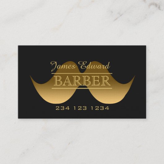 Gold Modern Gentleman Mustache Barber Mannen Salon Visitekaartje (Voorkant)