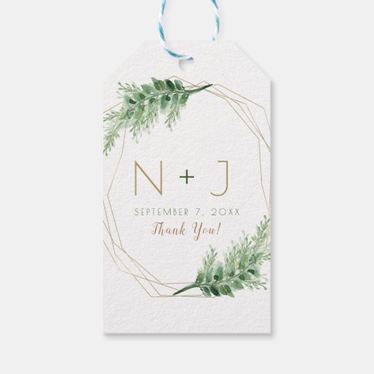 Gold Modern Glam Geometric Botanical Weddenschap Cadeaulabel (Achterkant)