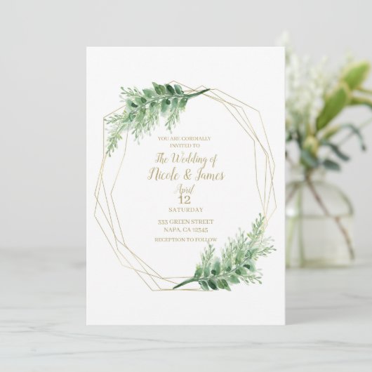 Gold Modern Glam Geometric Botanical Weddenschap Kaart (Staand voorkant)