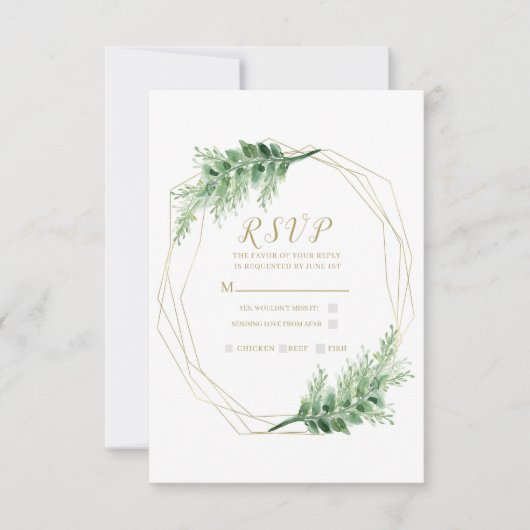 Gold Modern Glam Geometric Botanical Weddenschap R RSVP Kaartje (Voorkant)