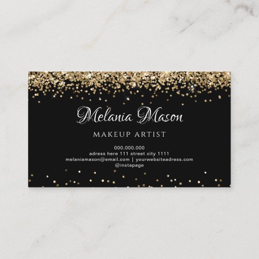 Gold Modern Glitter Makeup Artist Black Elegant Visitekaartje (Achterkant)