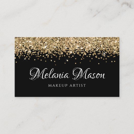 Gold Modern Glitter Makeup Artist Black Elegant Visitekaartje (Voorkant)