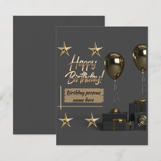 Gold Modern  Happy Birthday Notitiekaartje (Voorkant / Achterkant)