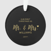Gold Modern lettering Mr & Mrs First Kerstmis Ornament (voorkant)
