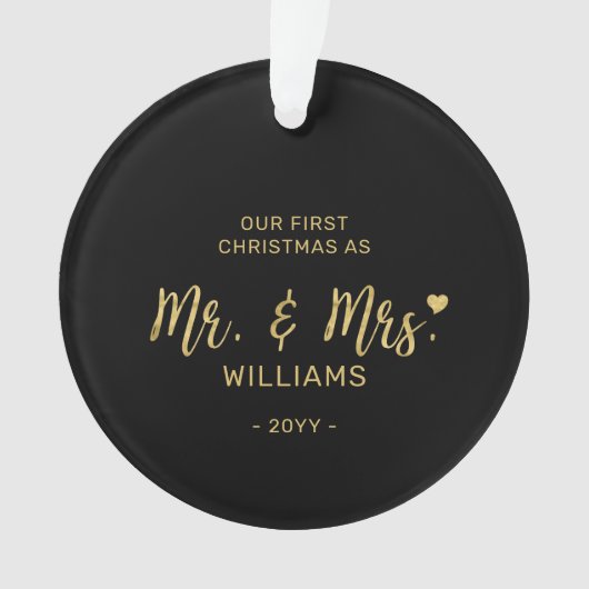 Gold Modern lettering Mr & Mrs First Kerstmis Ornament (voorkant)