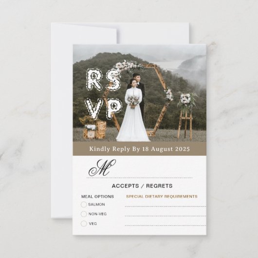 Gold Modern Minimalist Photo & QR  Wedding RSVP  Bedankkaart (Voorkant)