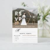 Gold Modern Minimalist Photo & QR Wedding RSVP Bedankkaart (Staand voorkant)