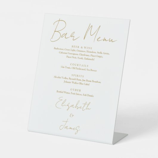 Gold Modern Minimalist Script Bar Menu Reclamebord Met Voetstuk (Voorkant)