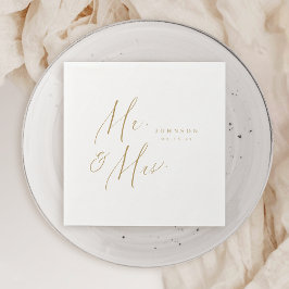 Gold modern Mr en Mrs script minimalistische bruil Servet