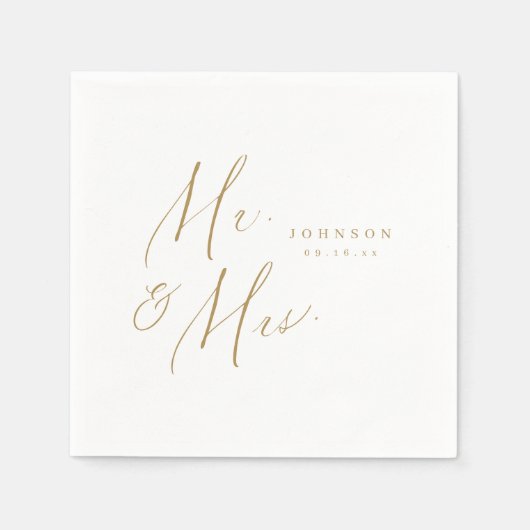 Gold modern Mr en Mrs script minimalistische bruil Servet (Voorkant)