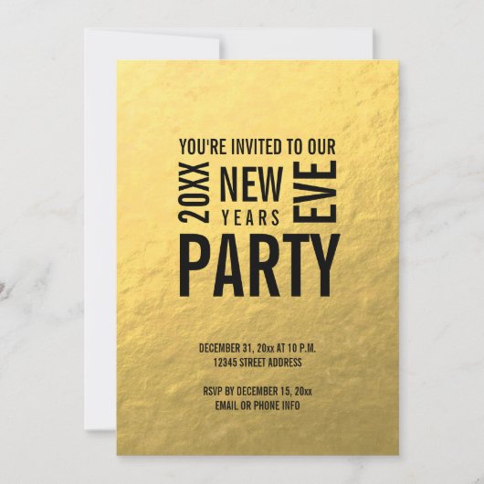 Gold Modern New Years Eve Party nodigt uit Kaart (Voorkant)