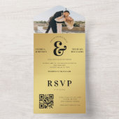 Gold Modern Photo & Ampersand Wedding QR Code All In One Uitnodiging (Binnen)
