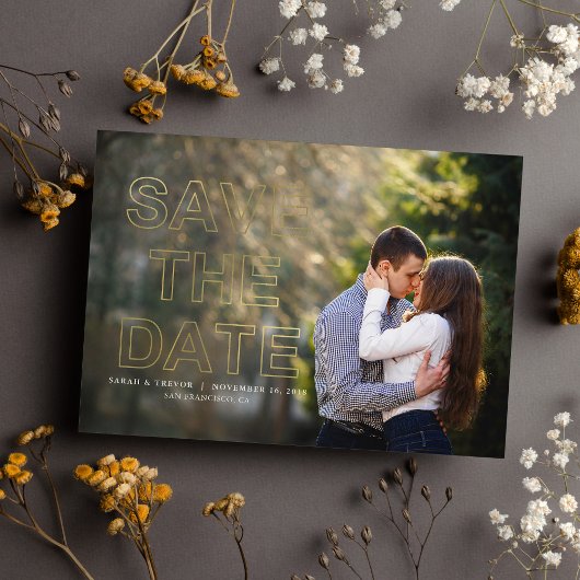Gold Modern Photo Wedding Save the Date