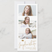 Gold Modern Script 3 Foto Afstuderen Aankondiging (Voorkant)