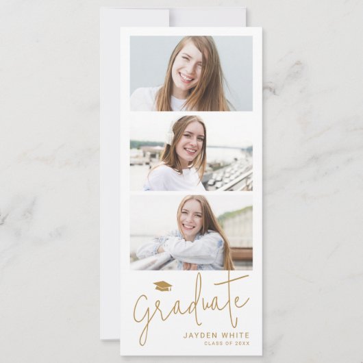 Gold Modern Script 3 Foto Afstuderen Aankondiging (Voorkant)