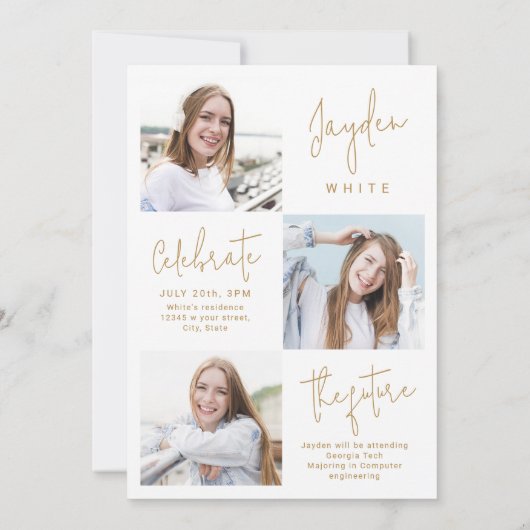 Gold Modern Script 4 Foto Afstuderen Aankondiging (Achterkant)