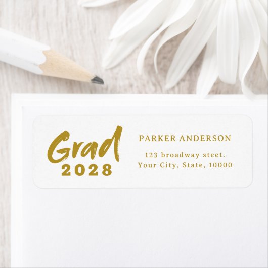 Gold Modern Script Afstuderen Retouradres Etiket (Insitu)