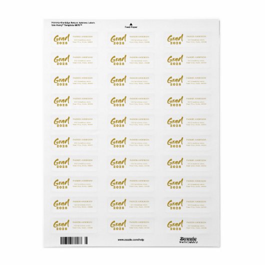 Gold Modern Script Afstuderen Retouradres Etiket (Full Sheet)