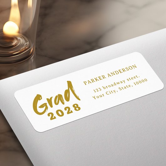 Gold Modern Script Afstuderen Retouradres Etiket